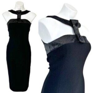 Michael Kors Collection Sequin Bow Sheath Cocktail Wool Black Dress Size 4